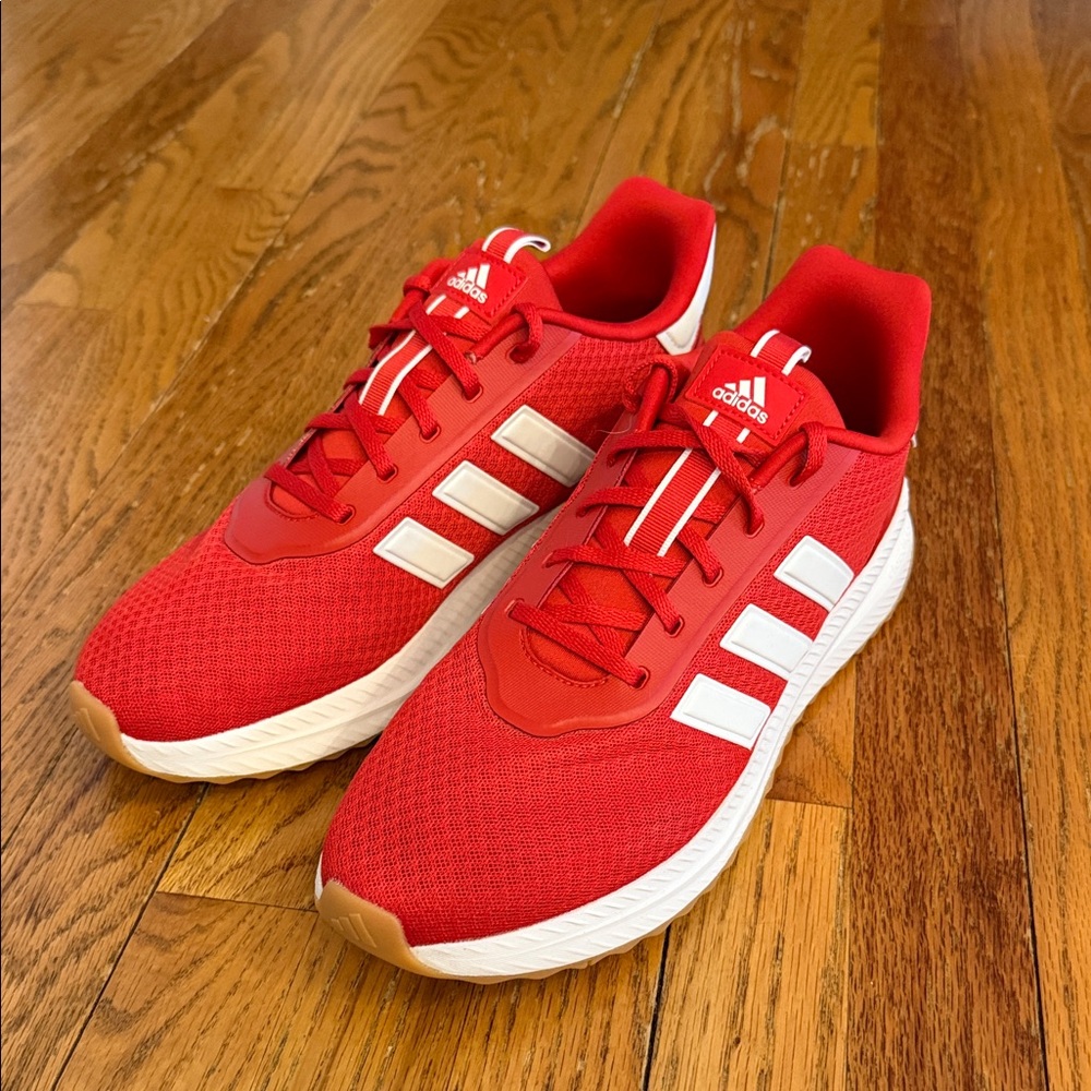 adidas Red Athletic Mesh Sneakers with White Stripes